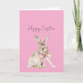 Osterhase rosa Schleife Karte (Vorderseite)