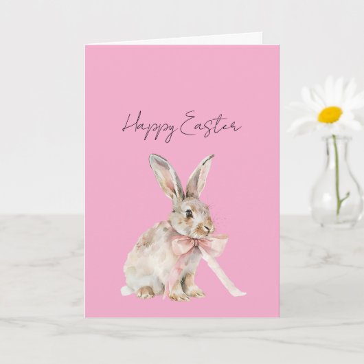Osterhase rosa Schleife Karte (Kleine Pflanze)
