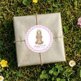 Osterhase Rosa Watercolor Gingham Runder Aufkleber