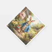 Osterhase sammelt Ostereier Serviette (Ecke)