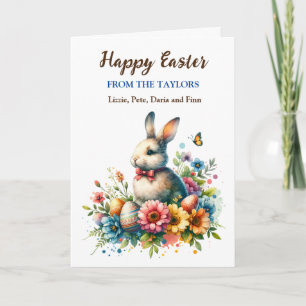 Osterhase, Schmetterlinge und Blumen Personalisier Karte