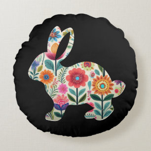 Osterhase Silhouette mit florierendem Muster auf s Rundes Kissen