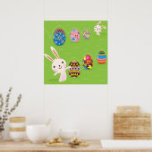 Osterhase spielerisch mit bemalten Eiern Poster (Küche)
