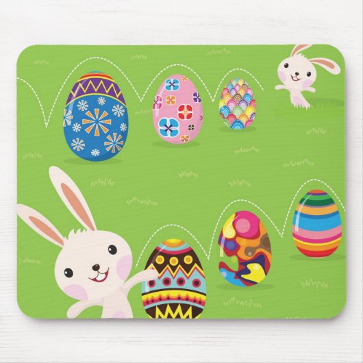 Osterhase spielerisch mit gemalten Eiern Mousepad (Vorne)