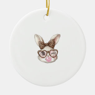 Osterhase Süße Brille Leopard Hase Kaninchen Oster Keramik Ornament