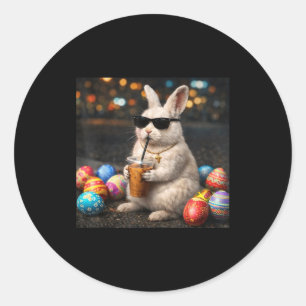 Osterhase trinkt eisgekühlten Kaffee Männer Hase O Runder Aufkleber