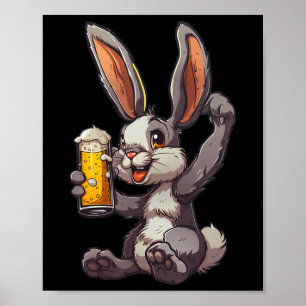 Osterhase trinkt kalten Bier zum Männertag Poster