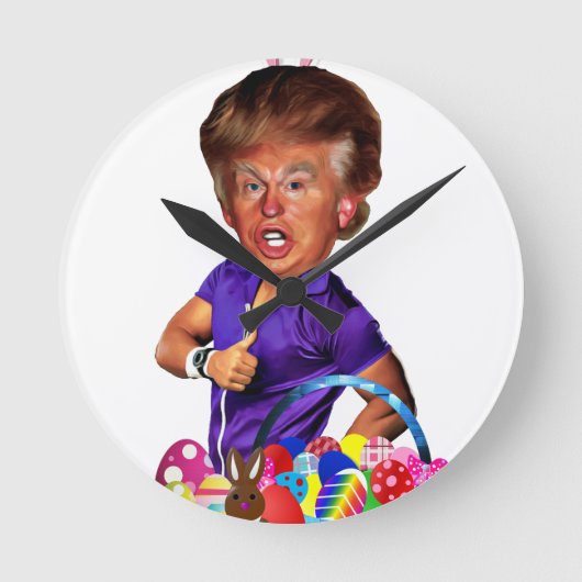 Osterhase Trump Runde Wanduhr (Vorderseite)