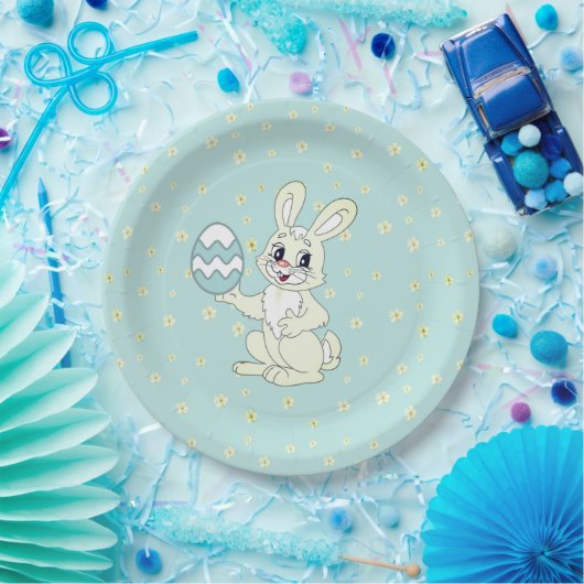 Osterhase und Blume Muster auf Light Blue Pappteller (Party)