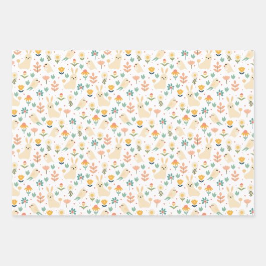 Osterhase und Blumen Frühjahr Geschenkpapier Set (Vorderseite)