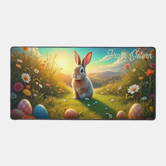 Osterhase und bunte Eier im Frühlingszauber Schreibtischunterlage (Vorderseite)