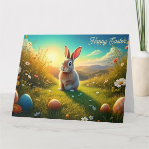 Osterhase und bunte Eier in Frühlingszauber Karte
