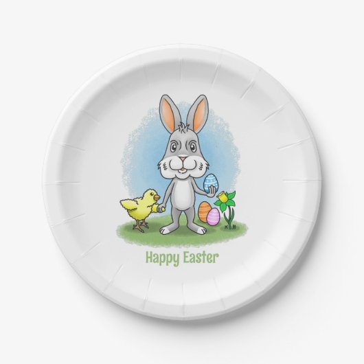 Osterhase und das gelbe Huhn Pappteller (Vorderseite)