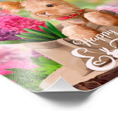 Osterhase und ein Blumenstrauß von Hyazinthen Fotodruck (Ecke)