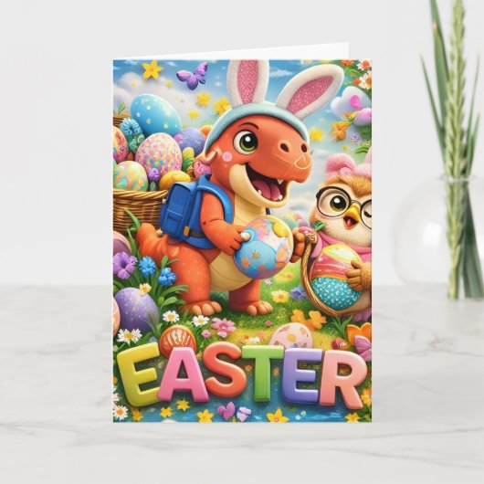 Osterhase und Eule süße Frühlingsfeiertage Karte (Vorderseite)