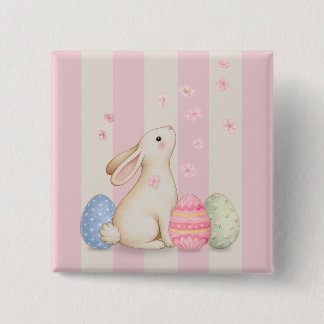 Osterhase und Frühlings-Pastell-Streifen Button