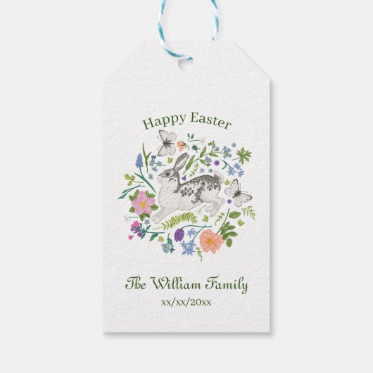 Osterhase und Frühlingsblumen Geschenkanhänger (Rückseite)