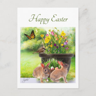 Osterhase und Frühlingsblumen Postkarte