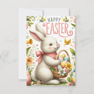 Osterhase und Frühlingsblüten Dankeskarte