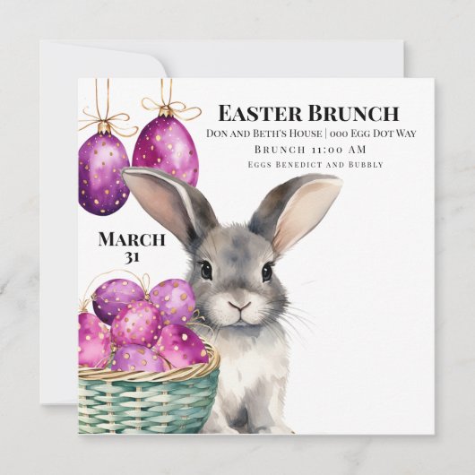 Osterhase und Getreideeier im Korb Einladung (Vorderseite)