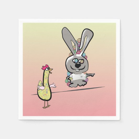 Osterhase und Hühner-Cartoon Serviette (Vorderseite)