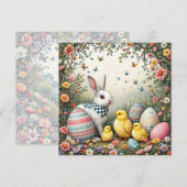 Osterhase und Hühner im Garten Feiertagskarte (Vorne/Hinten)