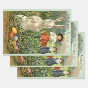 Osterhase und Kinder im Osterfest der alten Zeit Geschenkpapier Set