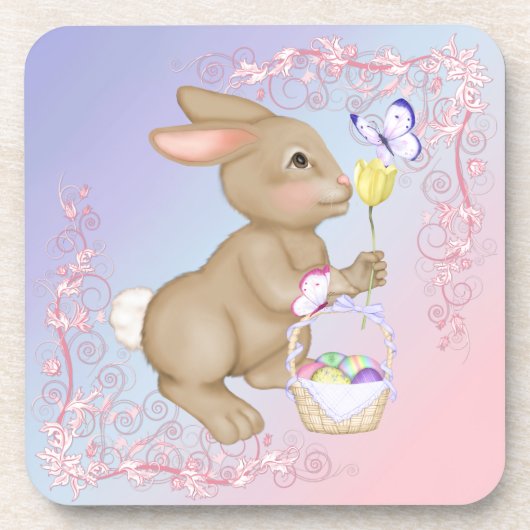 Osterhase und Korb Getränkeuntersetzer (Vorderseite)