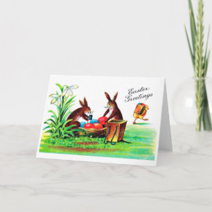 Osterhase und Küken im Retro-Stil Karte