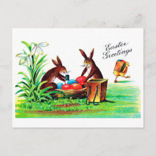 Osterhase und Küken im Retro-Stil Postkarte