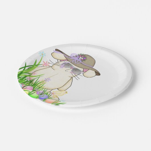 Osterhase und Küken Pappteller (Schrägansicht)