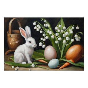 Osterhase und Lily der Blume des Tals Poster