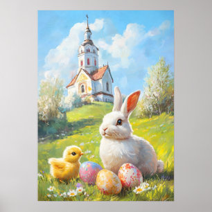 Osterhase und Niedliche Malerei Poster