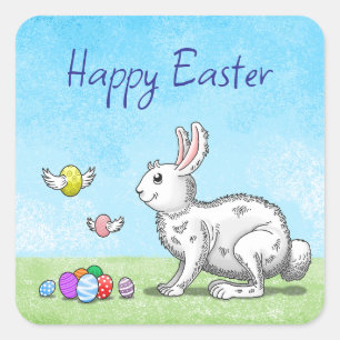 Osterhase und Ostereier Quadratischer Aufkleber