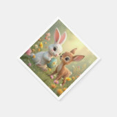 Osterhase und Reh in Wildblumen Serviette (Ecke)