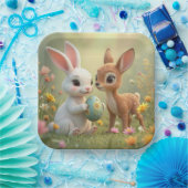 Osterhase und Rehkitz in Wildblumen Pappteller (Party)