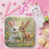 Osterhase und Rehkitz in Wildblumen Pappteller (Party)
