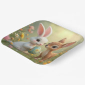 Osterhase und Rehkitz in Wildblumen Pappteller (Gewinkelt)