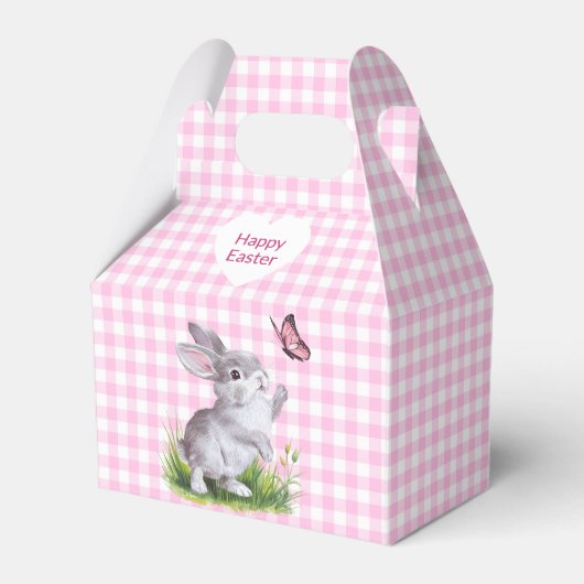 Osterhase und Schmetterling auf Gingham Geschenkschachtel (Vorderseite)