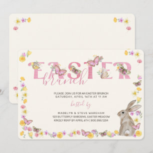 Osterhase und Schmetterling Zarter Floraler Brunch Einladung