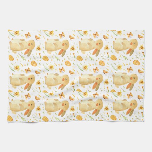 Osterhase und Schmetterlinge Geschirrtuch (Horizontal)