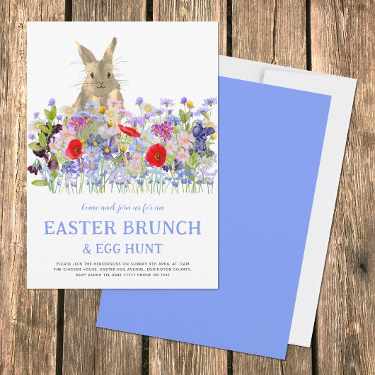 Osterhase und Wildblumen Ei-Jagd und Brunch Einladung