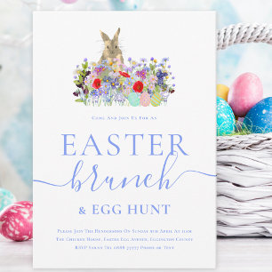 Osterhase und Wildblumen Ostereiersuche und Brunch Einladung
