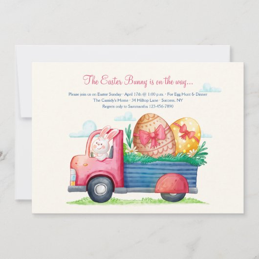 Osterhase unterwegs einladung (Vorderseite)