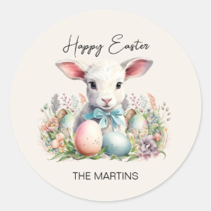 Osterhase Vintage Happy Easter Lamm Pastell Eier N Runder Aufkleber