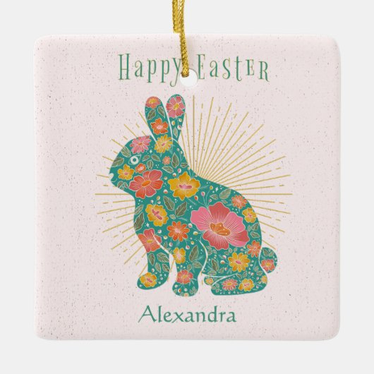 Osterhase Vintage Pastete Personalisierte Blüte Keramikornament (Vorderseite)