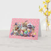 Osterhase Wasserfarbe Kaffeegetränke Karte (Gelbe Blume)