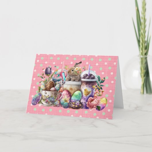 Osterhase Wasserfarbe Kaffeegetränke Karte (Vorderseite)
