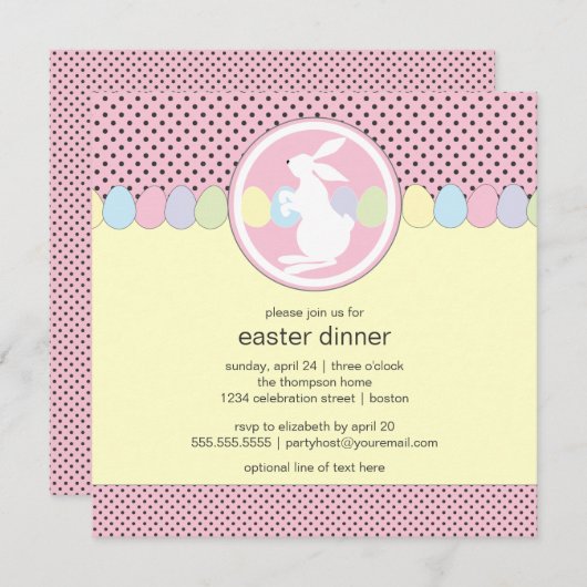 Osterhasen-Abendessen oder Brunch Einladung (Vorne/Hinten)