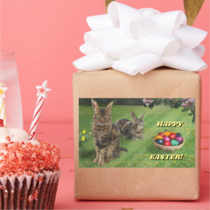 Osterhasen-Aufkleber mit Katzen 🐰😸 Rechteckiger Aufkleber